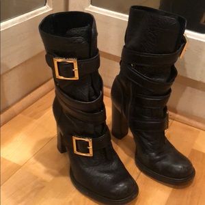 Tory Burch Black 3 1/2” Double Buckle Booties